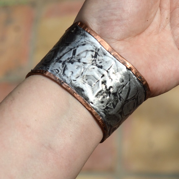 Brutalist Silver Solid Copper Cuff Bracelet Snake - Picture 7 of 7
